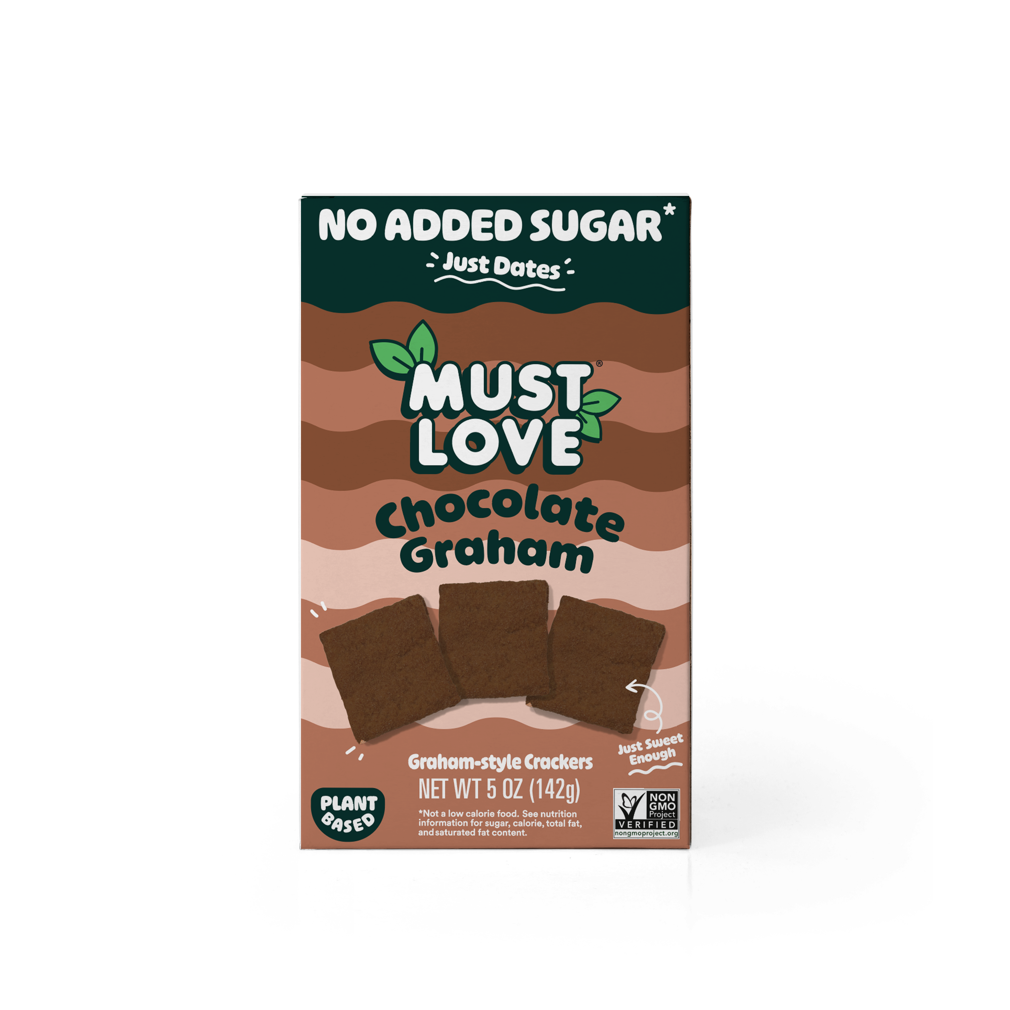Must Love Chocolate Graham Crackers box — No Added Sugar, Just Dates, Plant-Based, Non-GMO